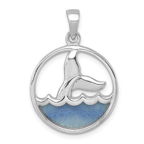 Sterling Silver Rhodium-Plated Blue Aventurine Ocean Whale's Tail Pendant