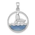 Sterling Silver Rhodium-Plated Blue Aventurine Ocean Whale's Tail Pendant