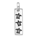Sterling Silver Rhodium-Plated Swimming Turtles Rectangle Pendant