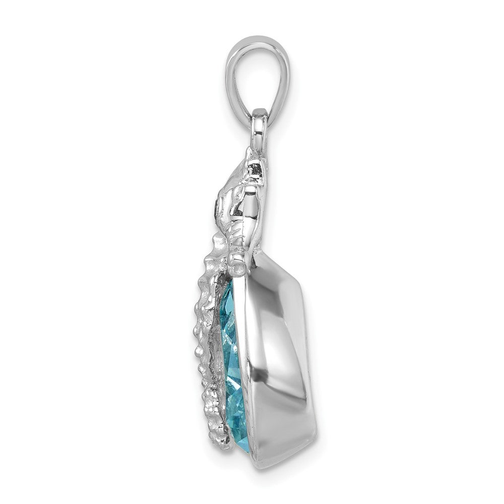 Sterling Silver Rhodium-Plated Crystal Background Seahorse Pendant