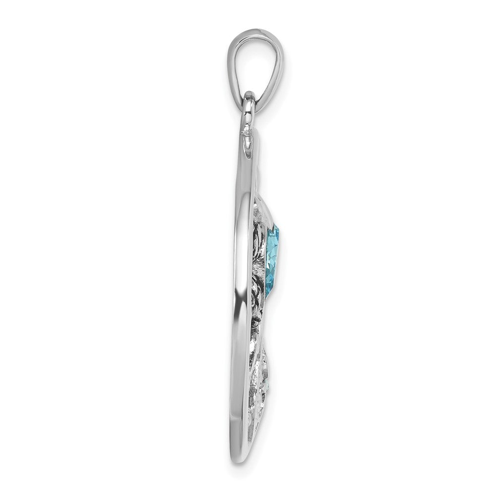 Sterling Silver Rhodium-plated Antiqued Round Crystal Sealife Pendant