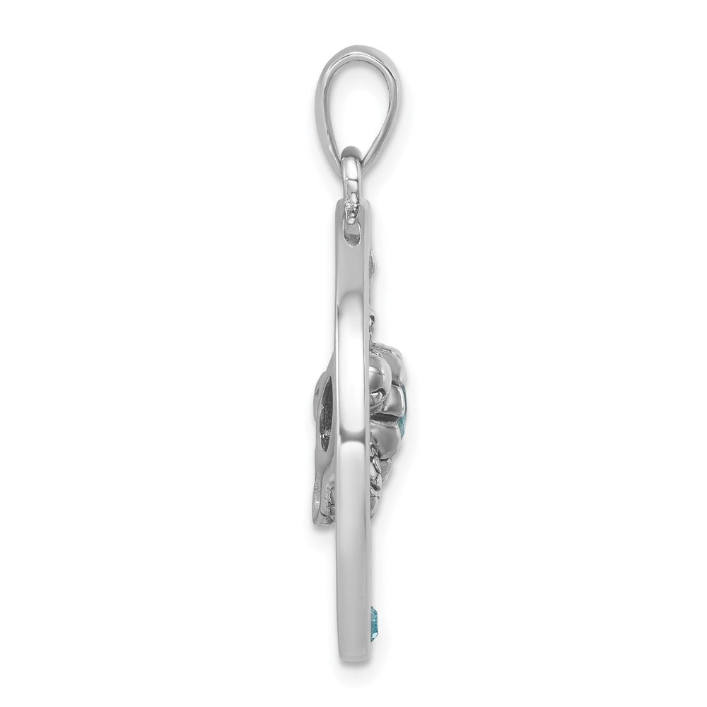 Sterling Silver Rhodium-Plated Round Moveable Crystal Turtle Pendant
