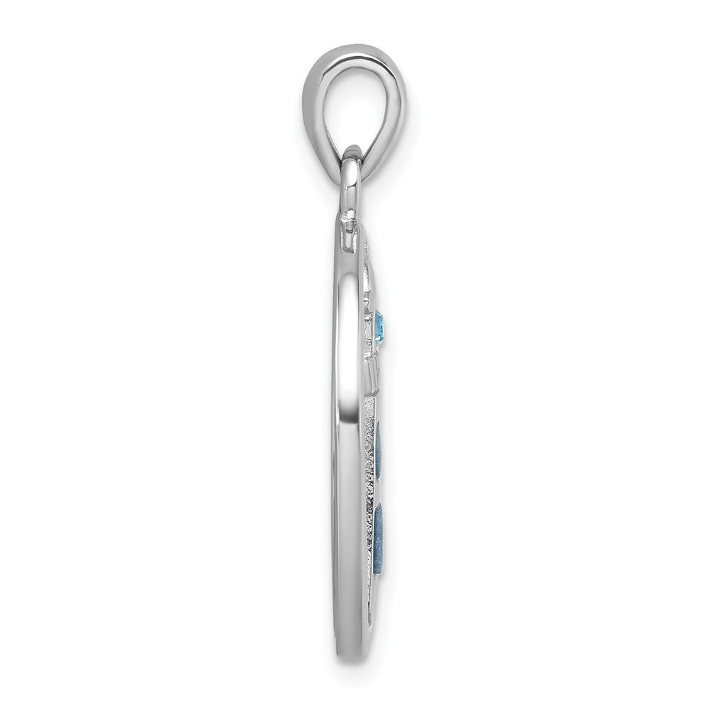 Sterling Silver Rhodium-Plated Oval Aventurine & CZ Lighthouse Pendant