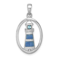 Sterling Silver Rhodium-Plated Oval Aventurine & CZ Lighthouse Pendant