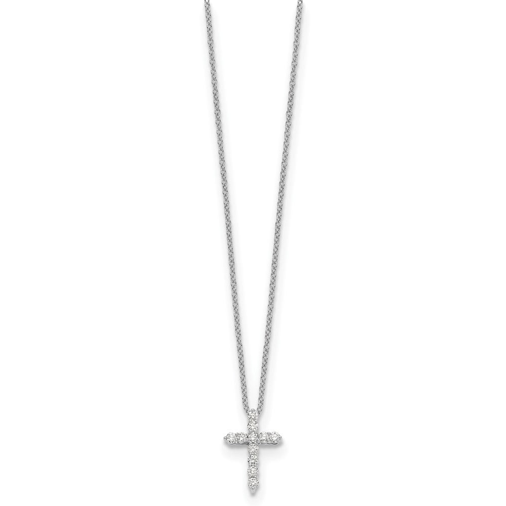10k White Gold Diamond Cross 18 inch Necklace