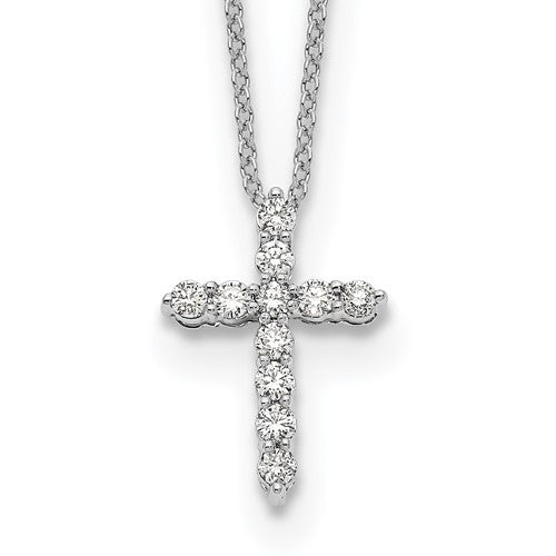 10k White Gold Diamond Cross 18 inch Necklace