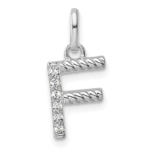 14k White Gold Twisted .05 ct. Diamond Initial F Charm