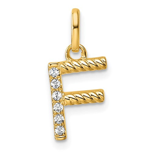 14k Twisted .05 ct. Diamond Initial F Charm
