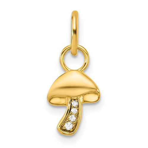 14K Polished Diamond Mushroom Charm