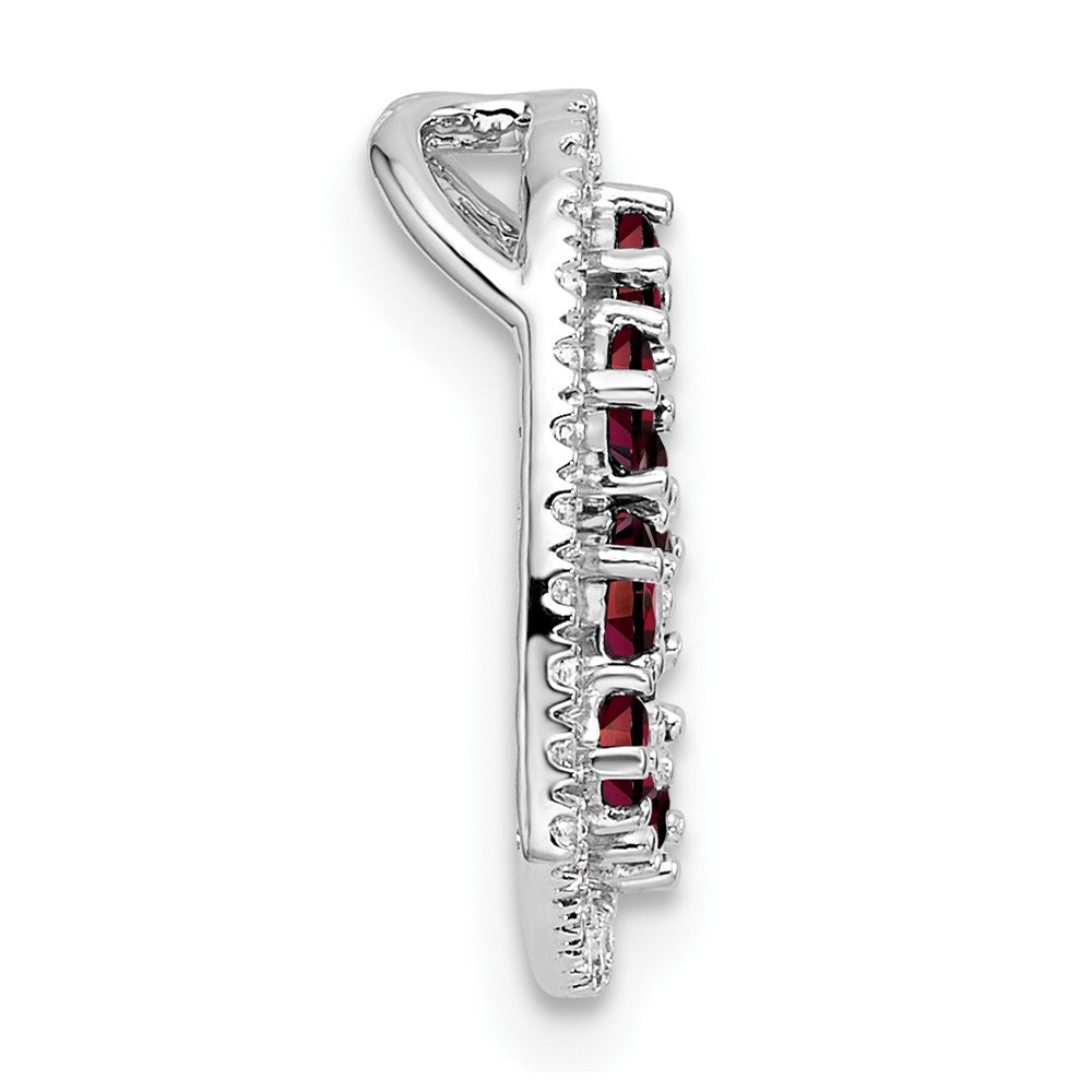 14K White Gold Polished Diamond and Garnet Heart Chain Slide