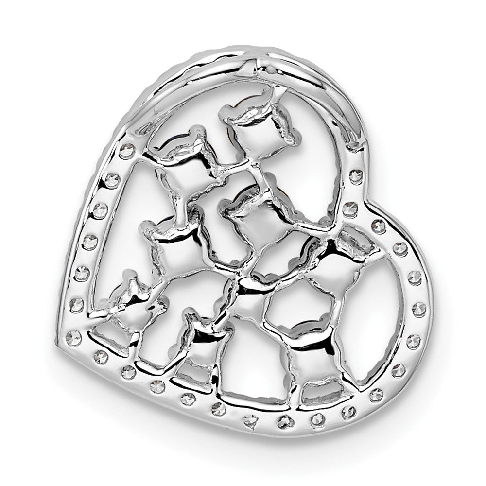 14K White Gold Polished Diamond and Garnet Heart Chain Slide