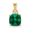 10k Checkerboard Created Emerald and Diamond Pendant