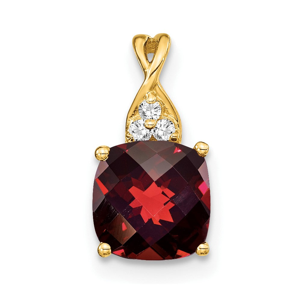 10k Checkerboard Garnet and Diamond Pendant