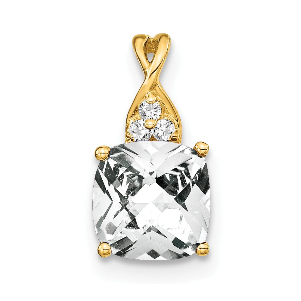 10k Checkerboard White Topaz and Diamond Pendant