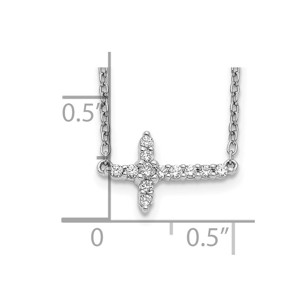 10k White Gold Diamond Sideways Cross 18in Necklace