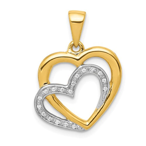 14k Yellow Gold w/Rhodium Diamond Entwined Hearts Pendant