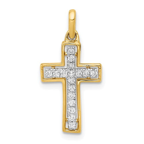 14k and Rhodium 1/8ct. Diamond Cross Pendant