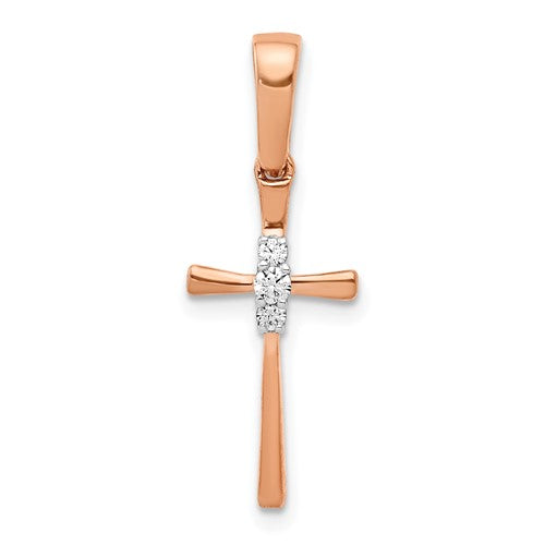 14k Rose Gold .03ct. Diamond Cross Pendant