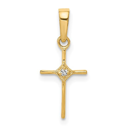 14k Small .01ct. Diamond Cross Pendant