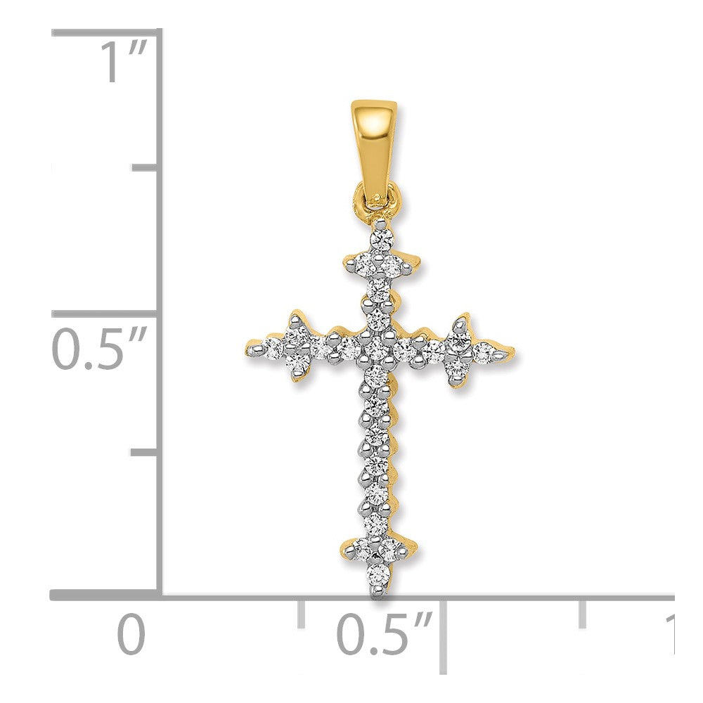 14k and Rhodium 1/5ct. Diamond Fleur de Lis Cross Pendant