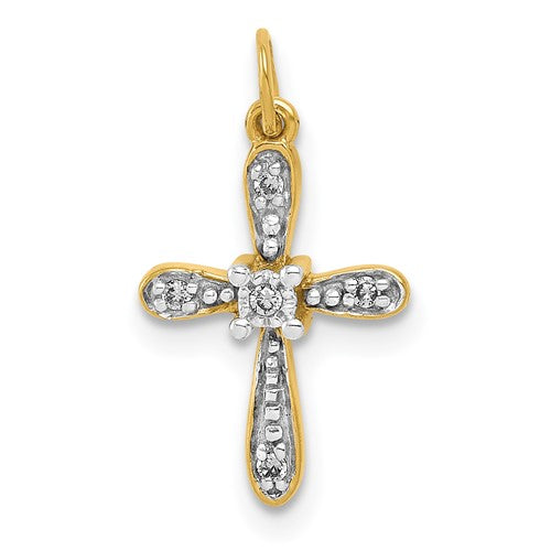 14k and Rhodium .03ct. Diamond Cross Charm