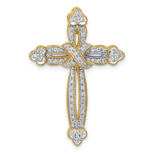14k 1/4ct. Diamond Budded Cross Chain Slide