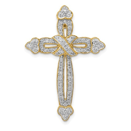 14k 5/8ct. Diamond Budded Cross Chain Slide