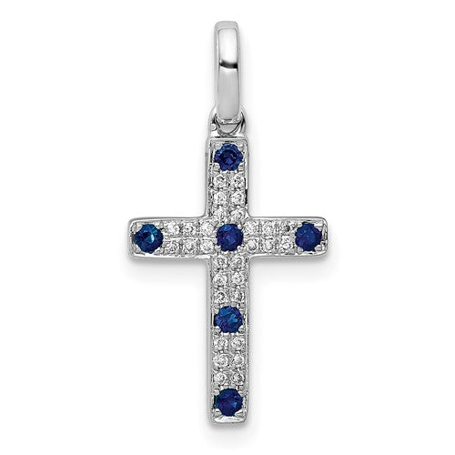 14k White Gold 1/15ct. Diamond and Sapphire Cross Pendant