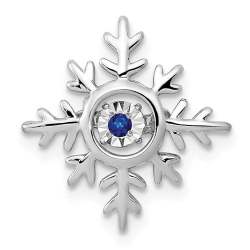 14k White Gold Vibrant Moving Sapphire Snowflake Chain Slide