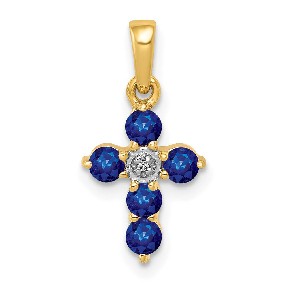 10K Sapphire and Diamond Cross Pendant