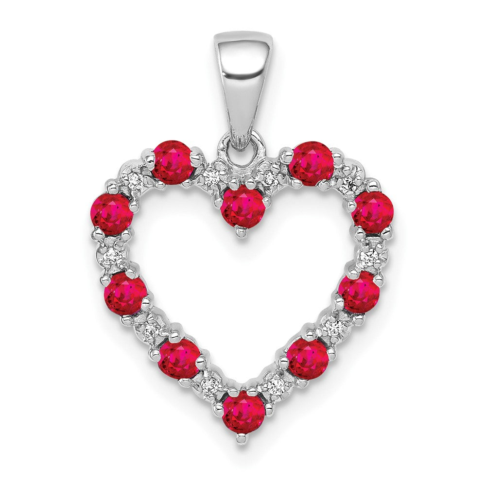 10k White Gold Diamond and .35 Ruby Heart Pendant