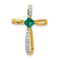 14k w/Rhodium Lab Created Emerald and Diamond Cross Slide