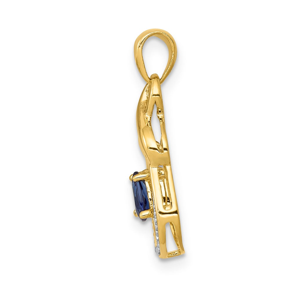 10k Pear Sapphire and Diamond Dangle Pendant