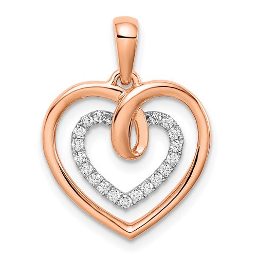 14k Two-tone White and Rose Heart Diamond Pendant