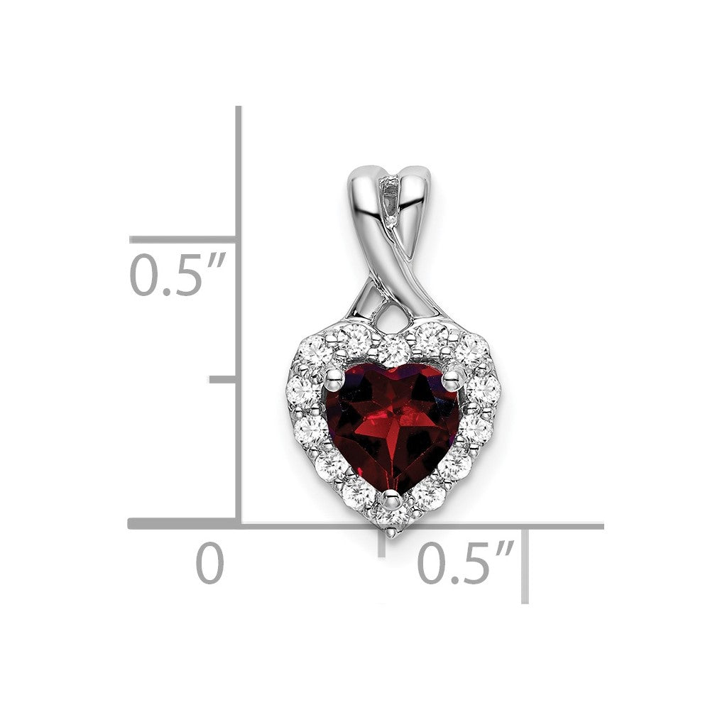 14k White Gold Garnet and Diamond Halo Heart Pendant
