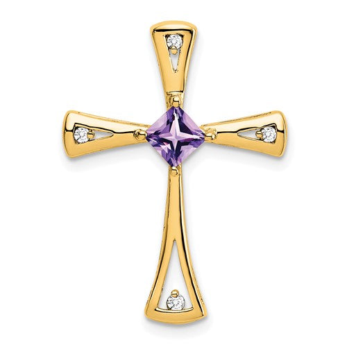 14k Amethyst and Diamond Cross Chain Slide