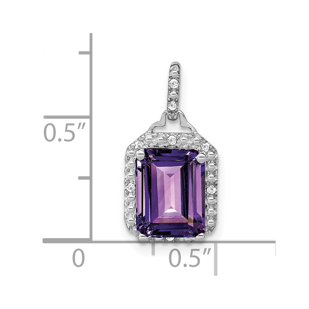 10k White Gold Emerald-cut Amethyst and Diamond Halo Pendant