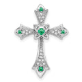 14k White Gold Emerald and Diamond Fleur de Lis Cross Chain Slide