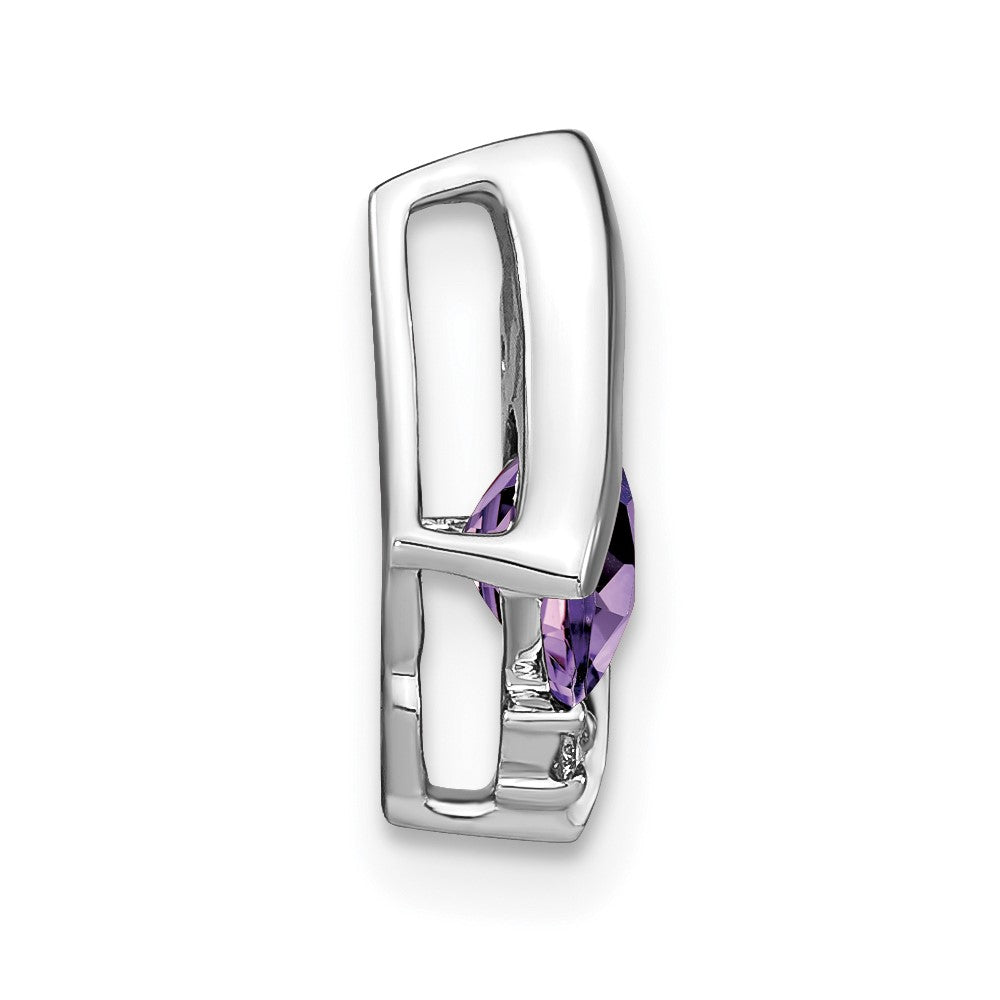 10k White Gold Cushion Amethyst and Diamond Chain Slide