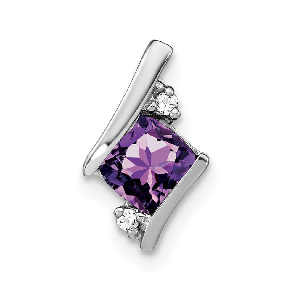 10k White Gold Cushion Amethyst and Diamond Chain Slide
