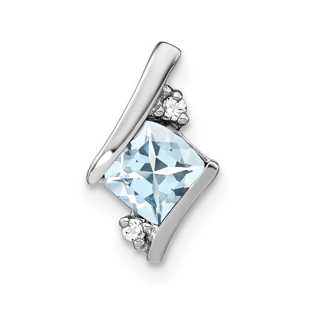 10k White Gold Cushion Aquamarine and Diamond Chain Slide