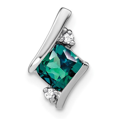 10k White Gold Cushion Cr. Alexandrite and Diamond Chain Slide