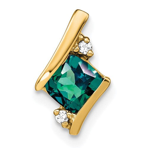 10k Yellow Gold Cushion Cr. Alexandrite and Diamond Chain Slide