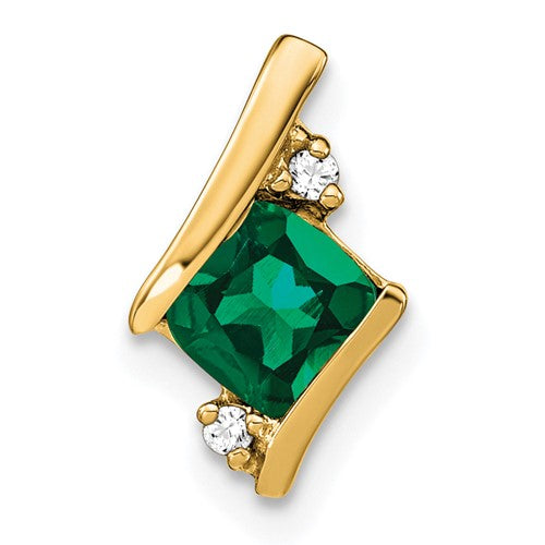 10k Yellow Gold Cushion Cr. Emerald and Diamond Chain Slide