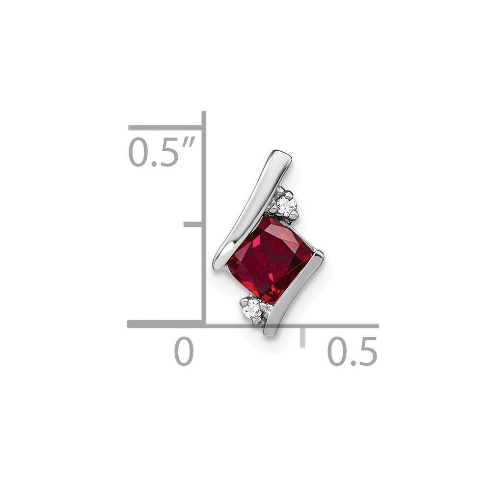 10k White Gold Cushion Cr. Ruby and Diamond Chain Slide