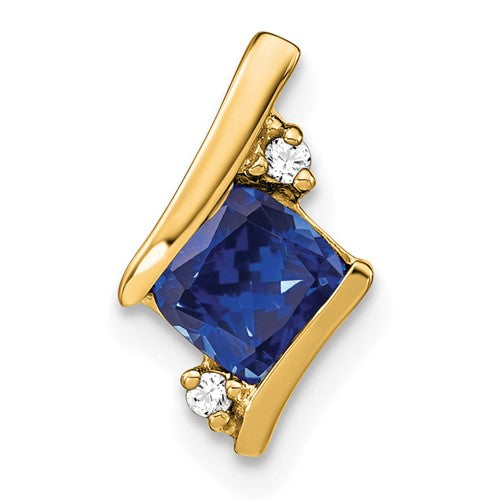 10k Yellow Gold Cushion Cr. Sapphire and Diamond Chain Slide