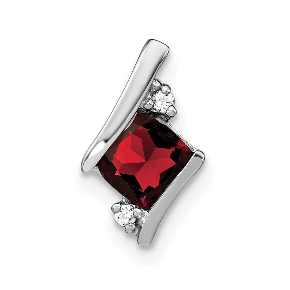 10k White Gold Cushion Garnet and Diamond Chain Slide