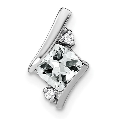 10k White Gold Cushion White Topaz and Diamond Chain Slide