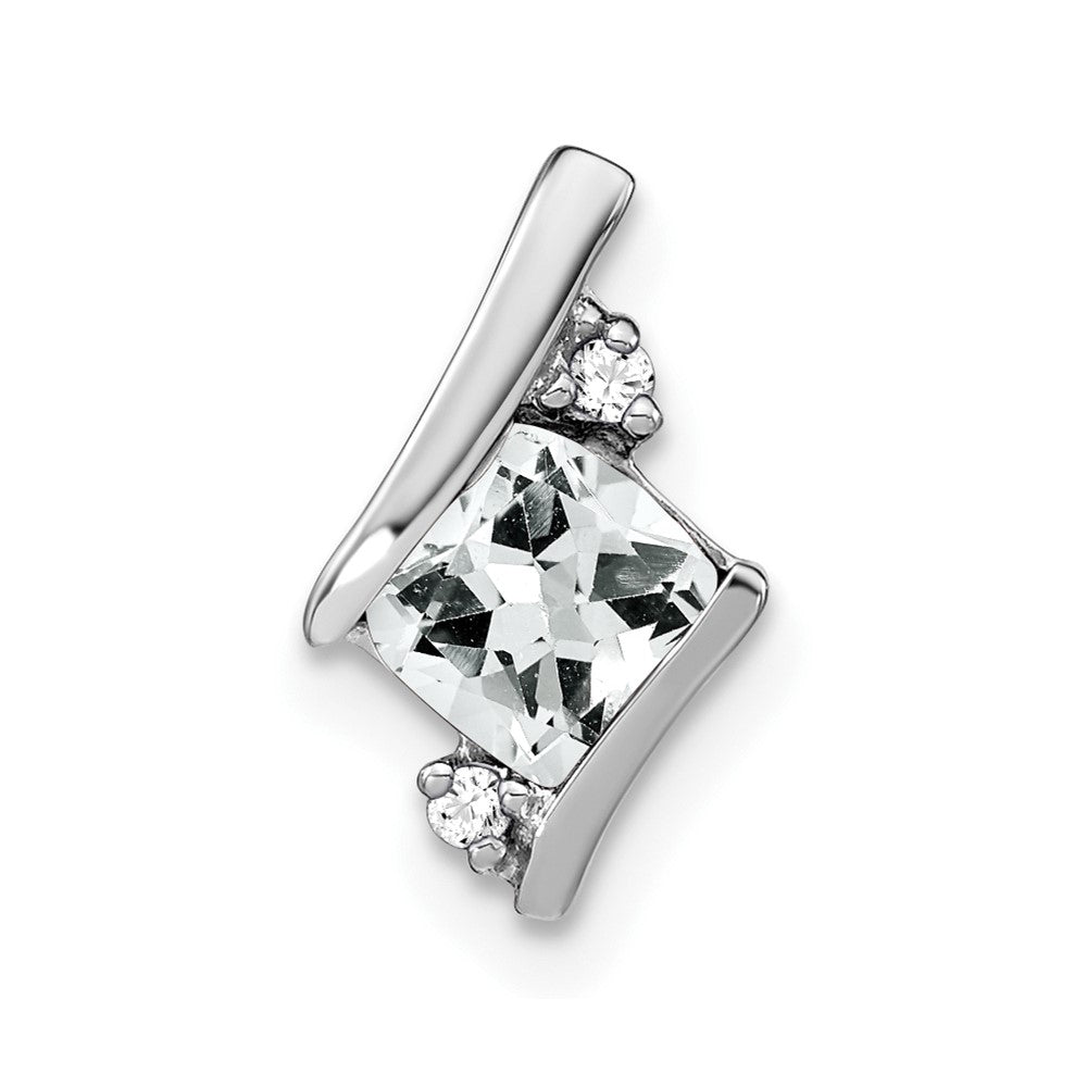 10k White Gold Cushion White Topaz and Diamond Chain Slide