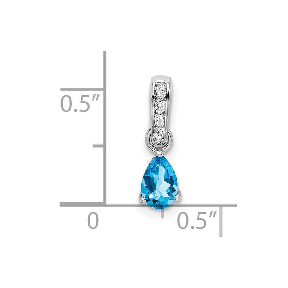 10k White Gold Pear Blue Topaz and Diamond Pendant